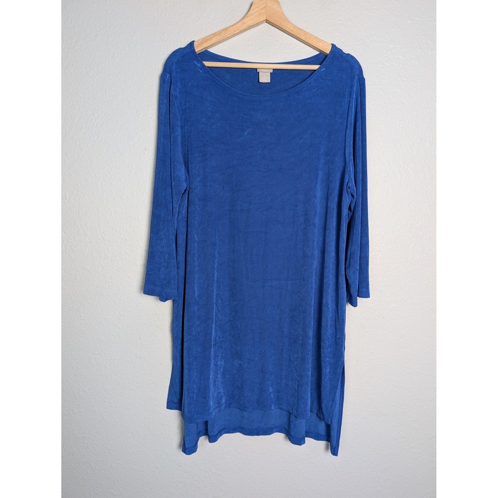 Chico's Dress Womens 2 Blue Hi-Low T-Shirt Dress Long Sleeve Scoop Neck